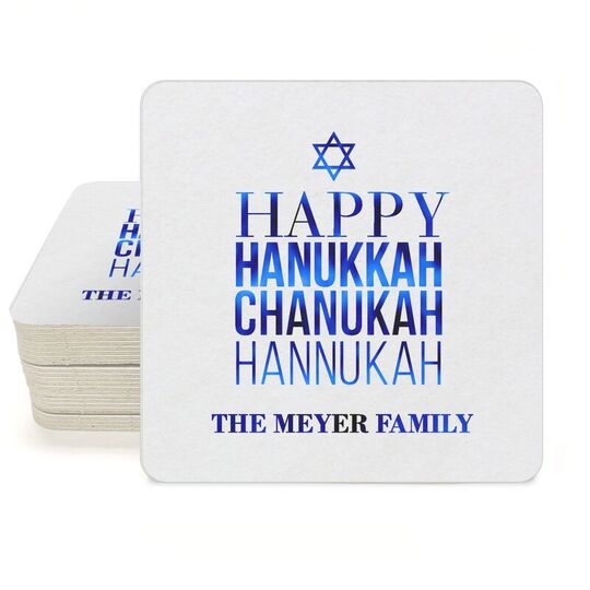 Hanukkah Chanukah Square Coasters